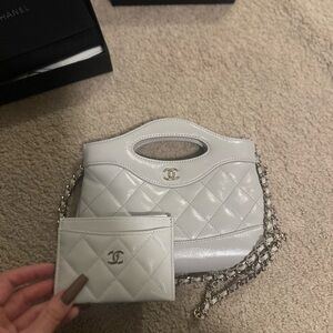 Chanel Cream Quilted Mini Bag and Card Holder